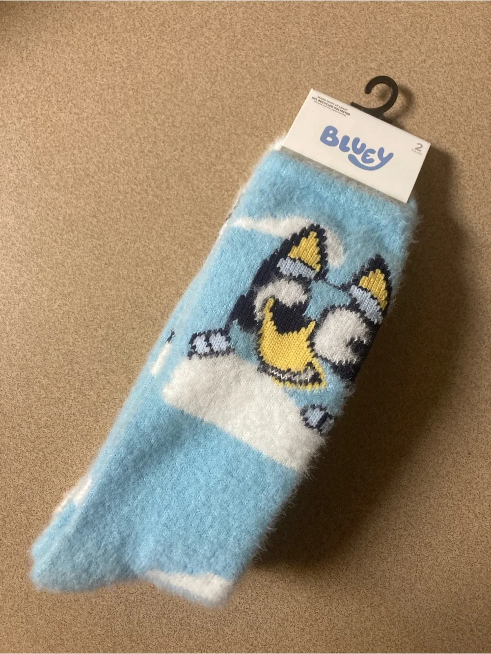 Plush Bluey Boot Socks - Light Blue with Yellow Accent